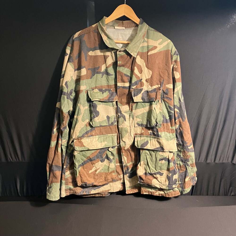 Vintage US Military BDU Woodland Camo Combat Jacket X-Large Long